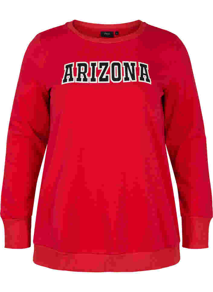 Katoenen sweatshirt met tekstprint, Chinese Red, Packshot image number 0