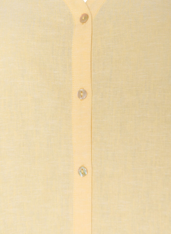 Blouse in linnen en viscose met V-hals, Geel, Packshot image number 2