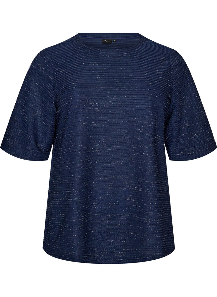 Blouse met structuur en glitter, Blauw, Packshot image number 0