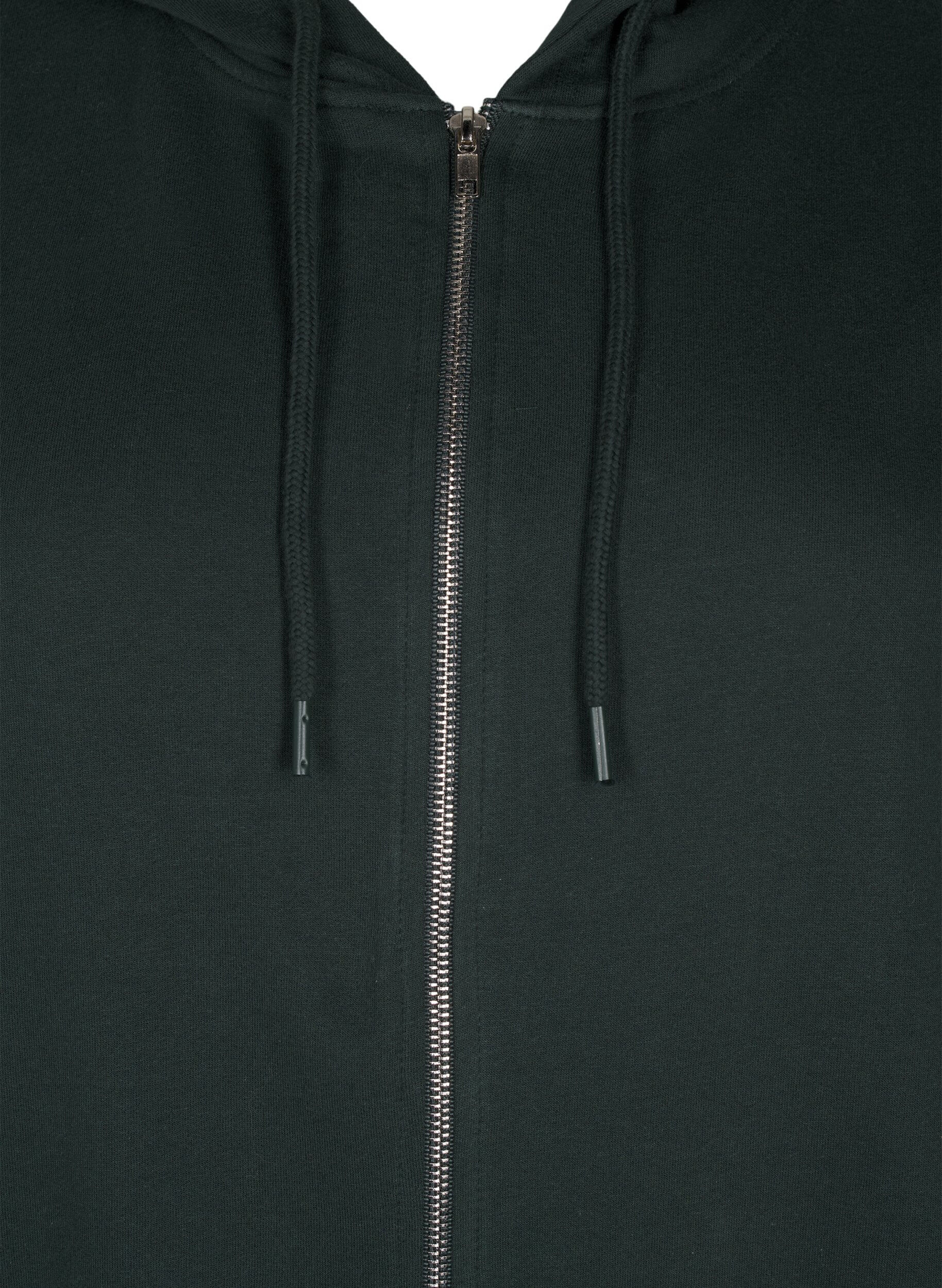 Zizzi Lang katoenen vest van sweatstof met capuchon, Groen, Packshot image number 2