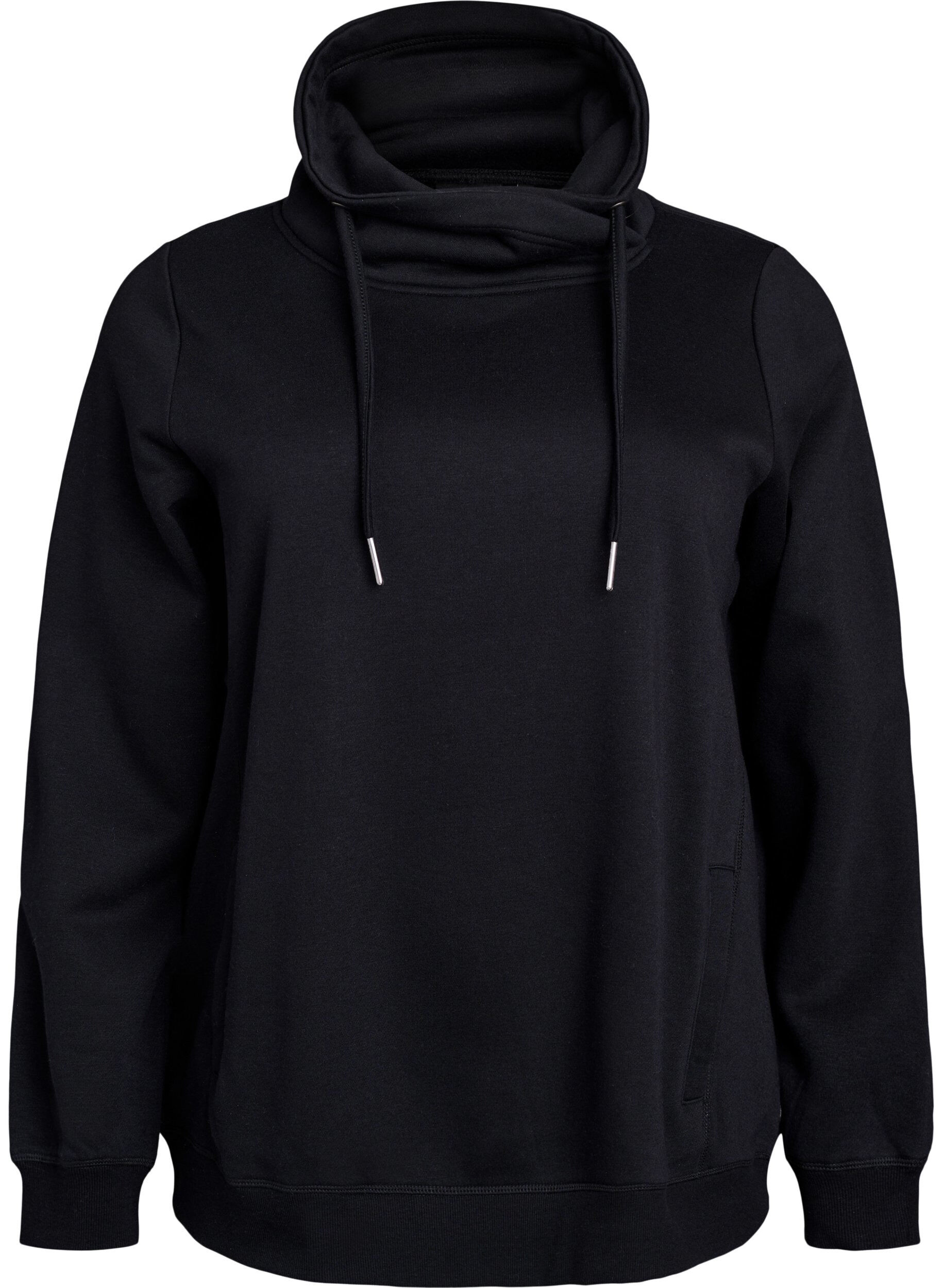 Zizzi Sweatshirt met hoge kraag en zakken, Zwart, Packshot image number 0