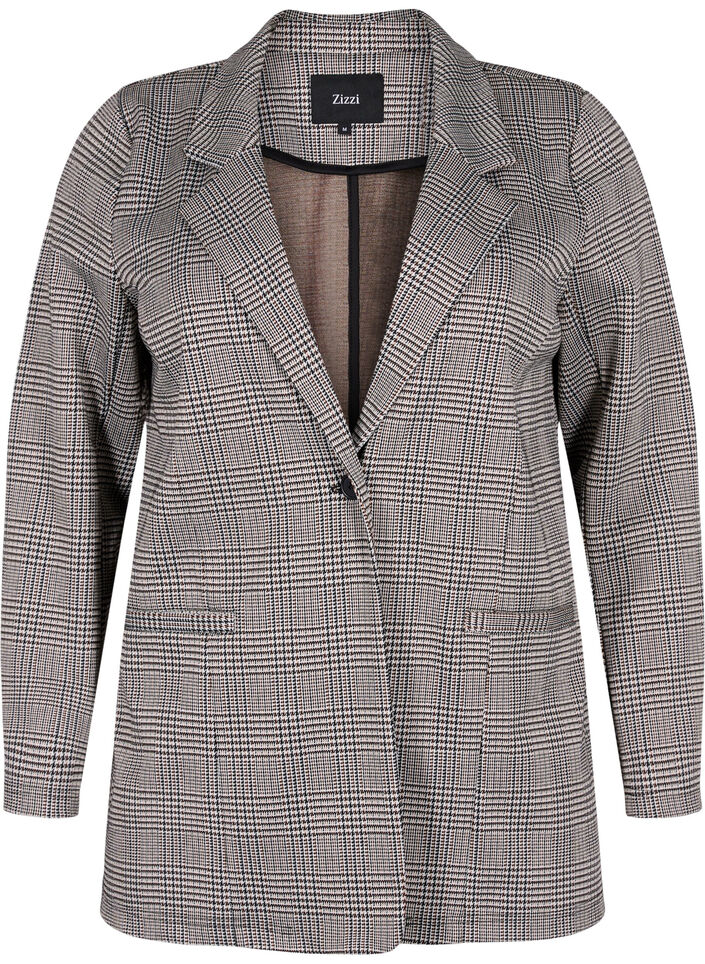 Geruite blazer met knoopsluiting, Beige Brown Check, Packshot image number 0