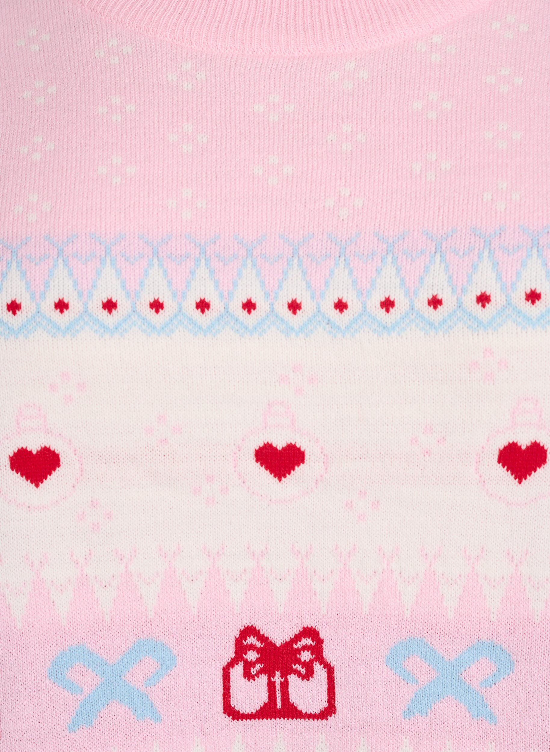 Zizzi Gebreide blouse met kerstmotief, Roze, Packshot image number 2
