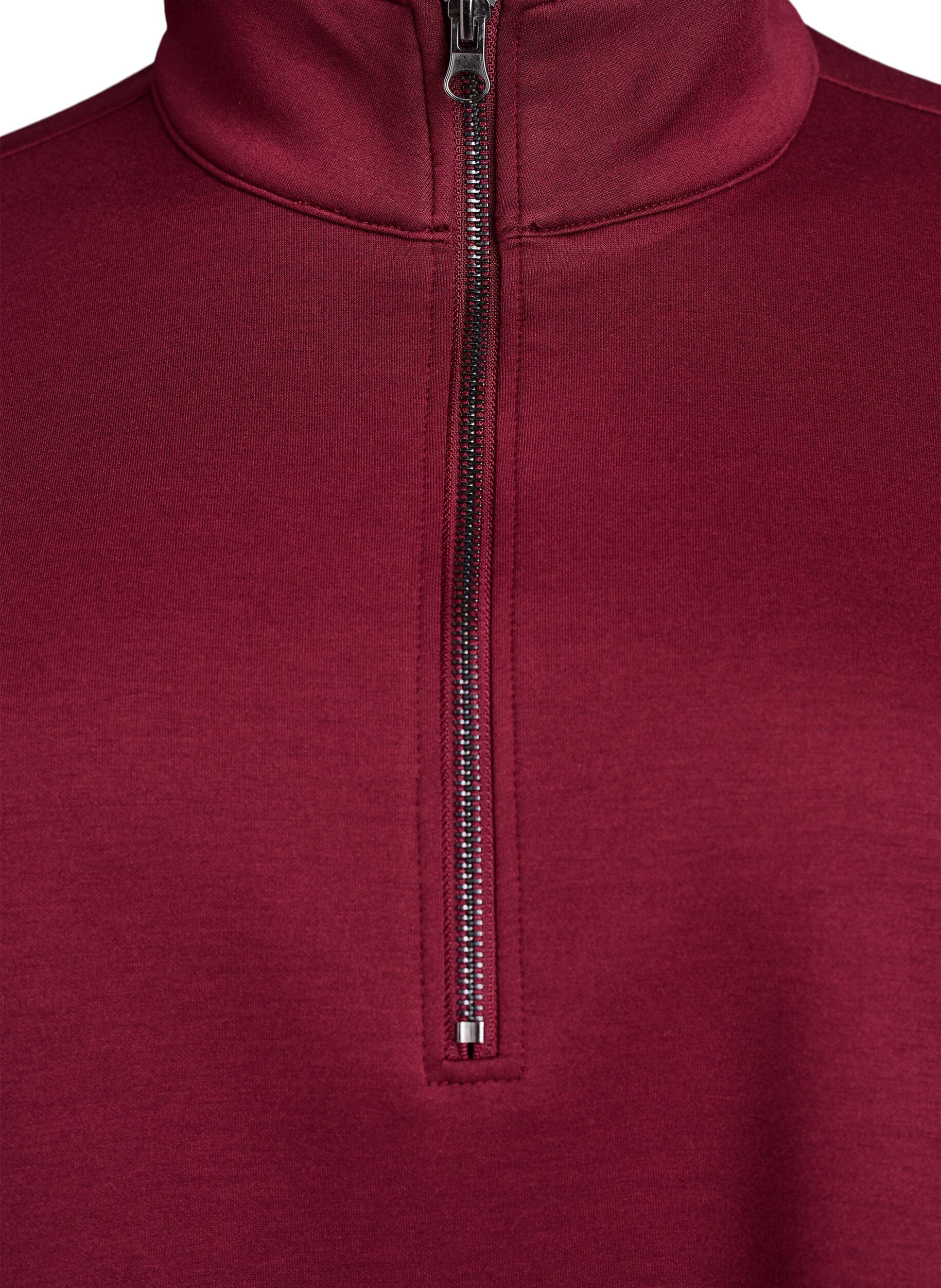 Zizzi Sweatshirt met korte mouwen en een hoge kraag, Donker Bordeaux, Packshot image number 2