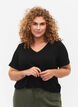 Geribd viscose t-shirt met v-hals, Black, Model image number 0