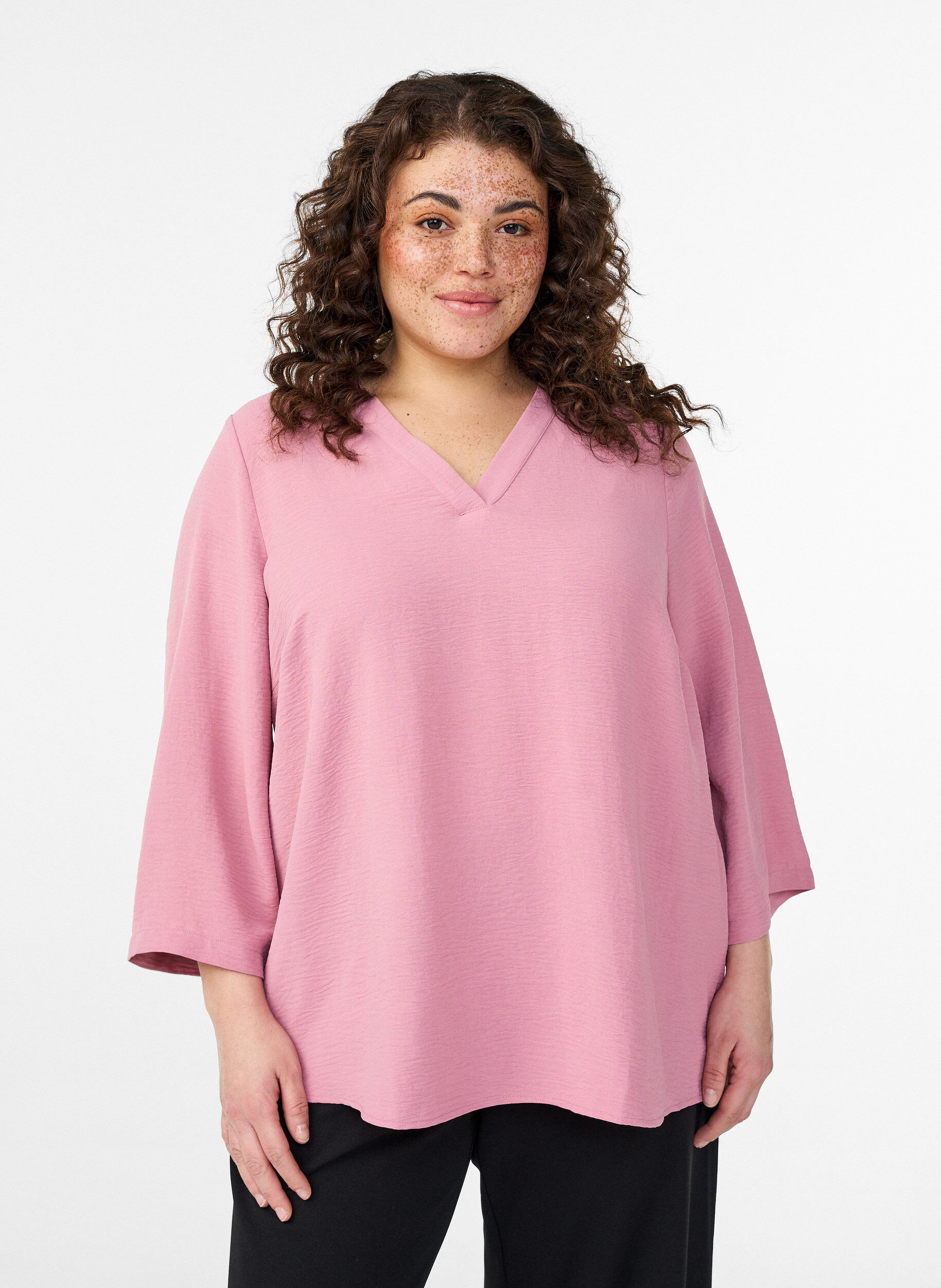 Blouse met 3/4 mouwen, Roze, Model