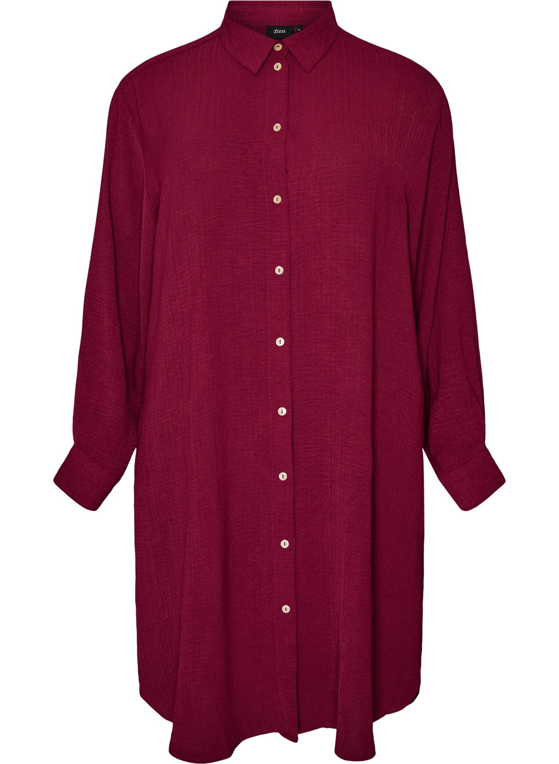ZizziLange shirt met een lichte textuur, Rood, Packshot image number 0