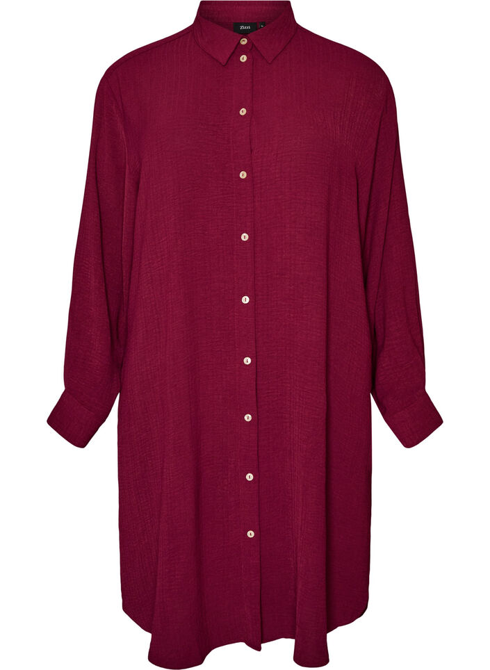 Lange shirt met een lichte textuur, Rood, Packshot image number 0