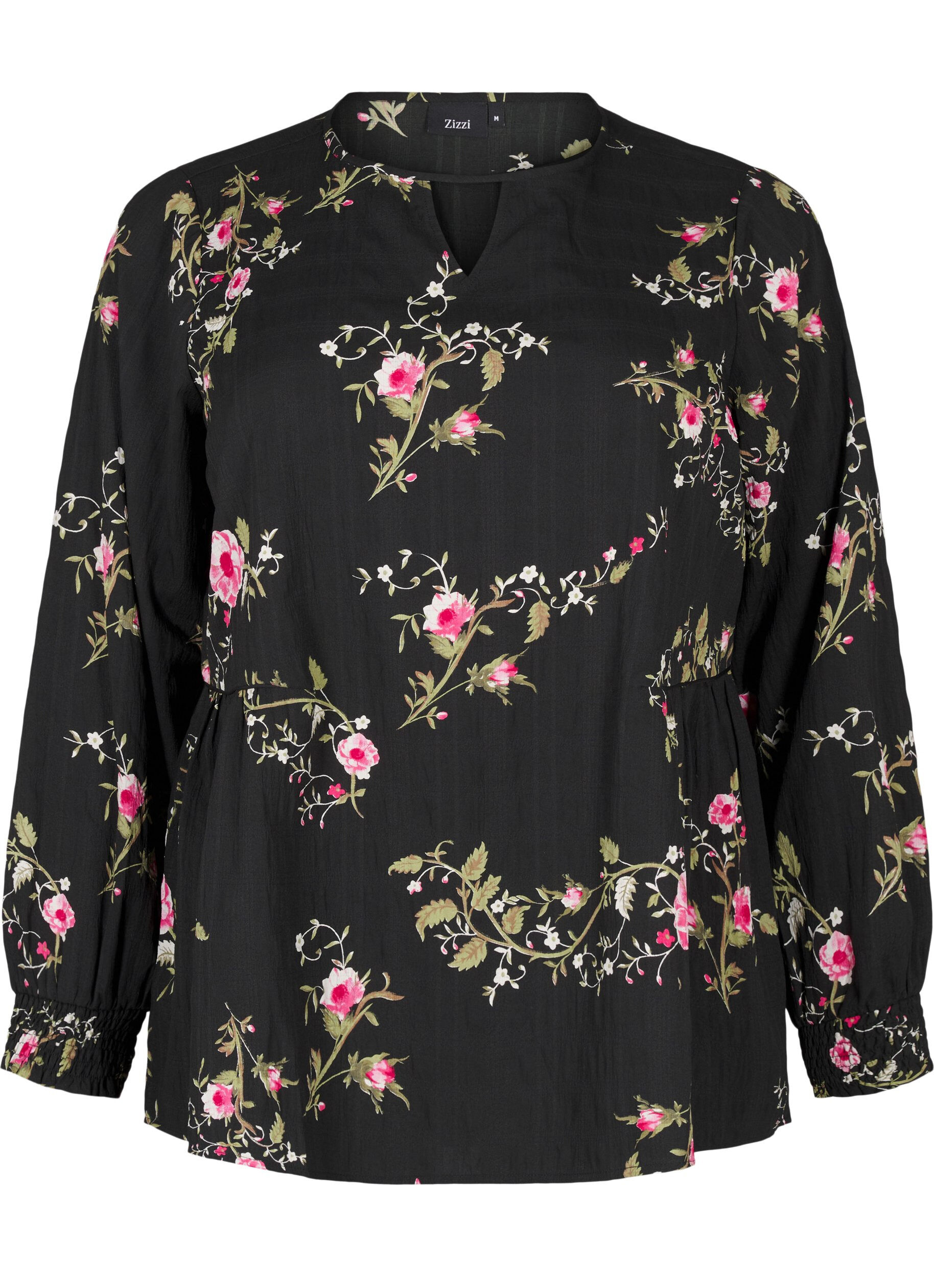 Zizzi Blouse met lange mouwen en bloemenprint, Zwart, Packshot image number 0