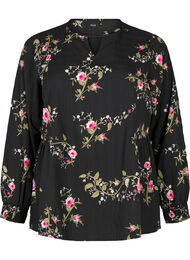 Blouse met lange mouwen en bloemenprint, Zwart