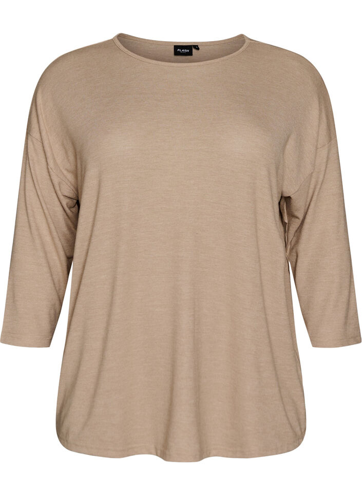 Jersey blouse met 3/4 mouwen, Beige, Packshot image number 0