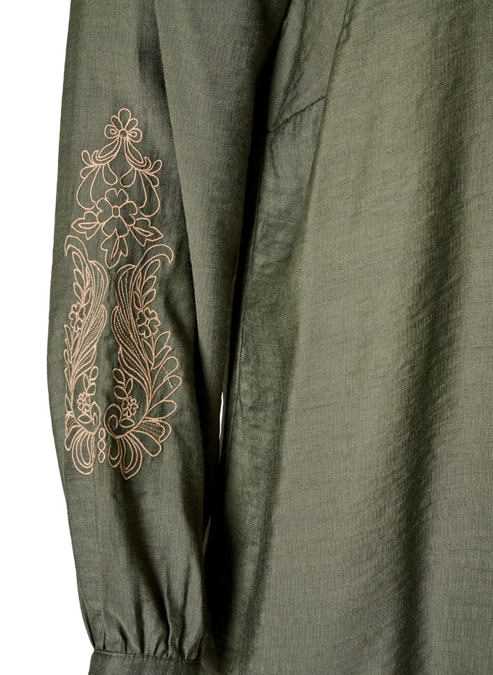 Viscose shirt met geborduurde mouwen, Groen, Packshot image number 3
