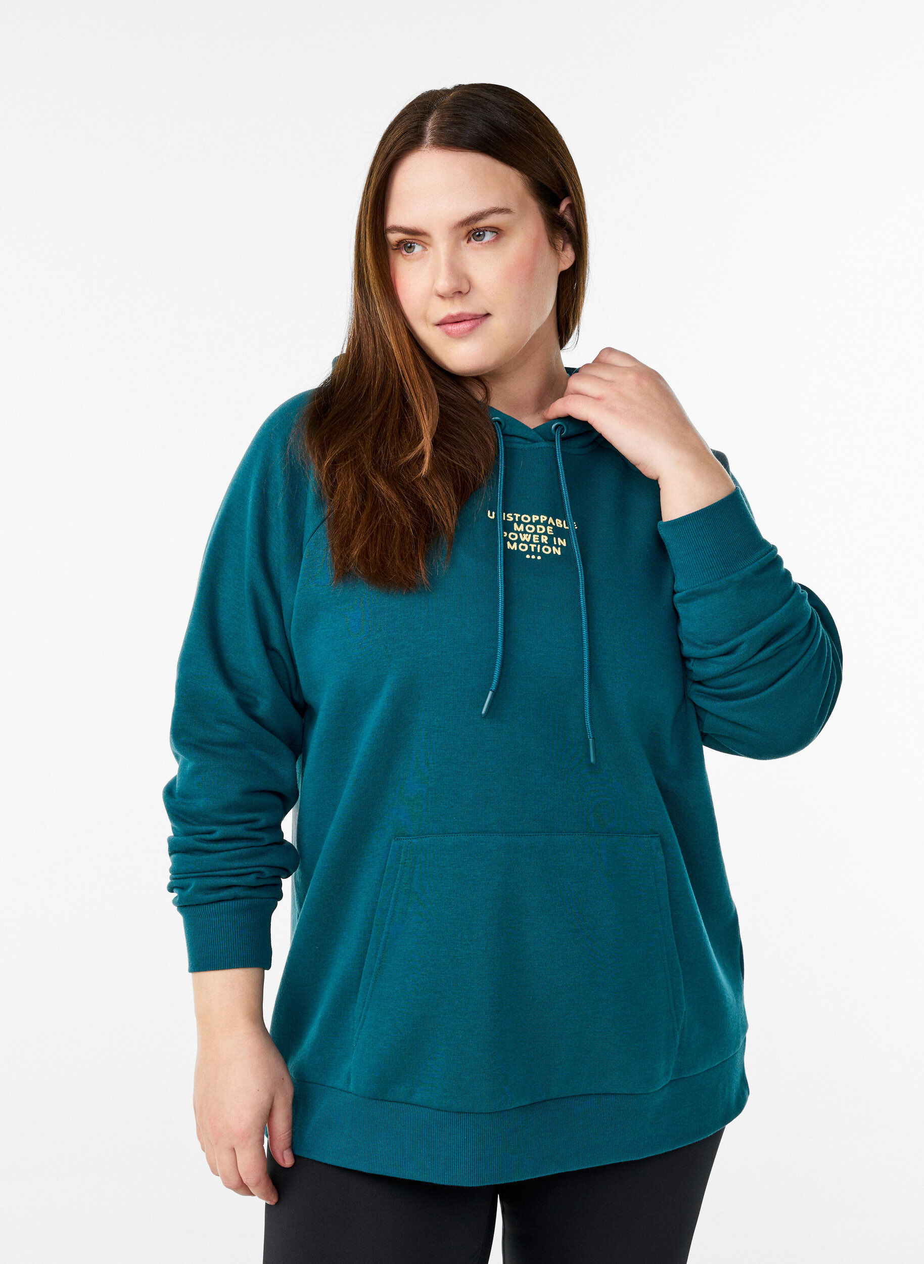 Hoodie met geborduurd frontmotief, Groen, Model