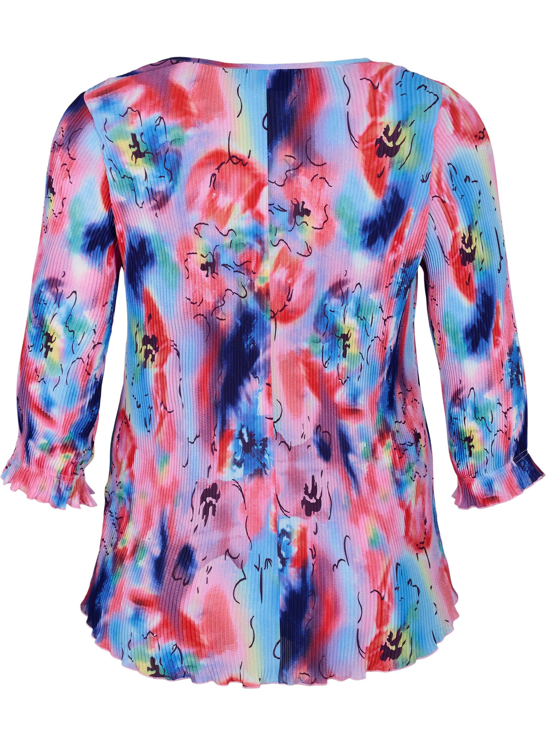 Zizzi Geplooide blouse met 3/4 mouwen, Lavender Space AOP, Packshot image number 1