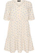 Gebloemde katoenen jurk met een elastische taille, Beige, Packshot image number 0