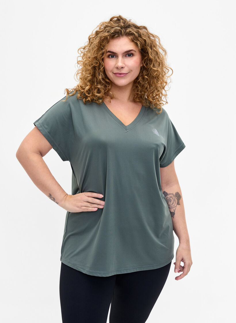 Los trainings-T-shirt met v-hals, Balsam Green, Model image number 0