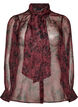 Doorschijnende overhemdblouse met bloemenpatroon en strikdetail, Donker Bordeaux, Packshot image number 0