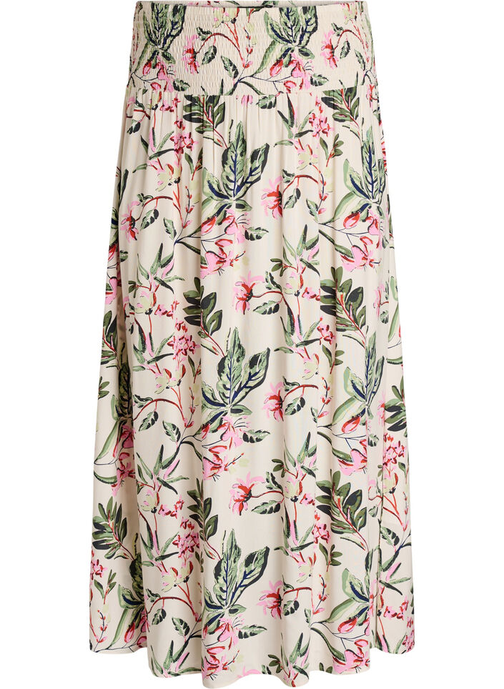 Viscose maxi-rok met smock, Vanille, Packshot image number 0