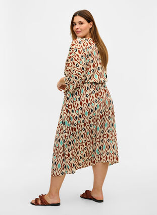 Midi-jurk met print en striksluiting in viscose, Angora AOP, Model image number 0