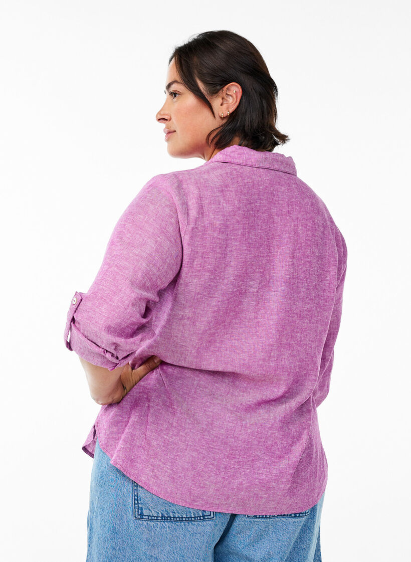 Linnen en viscose shirt met 3/4 mouwen, Paars, Model image number 2