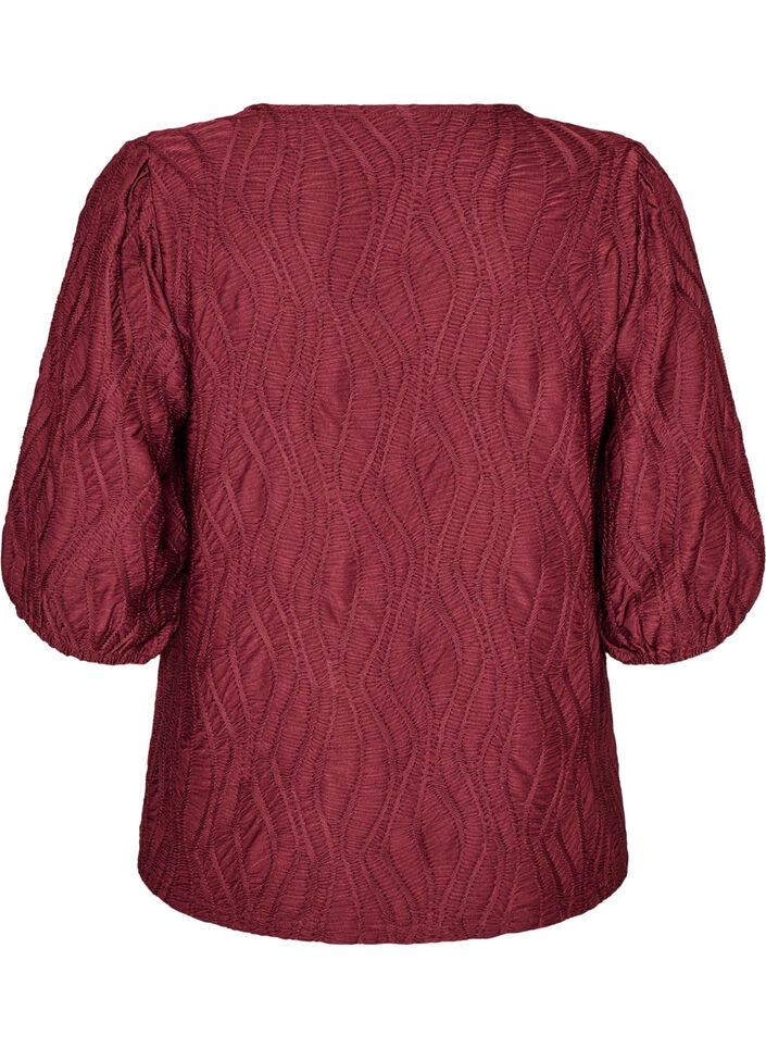 Blouse met textuur en 3/4 mouwen, Rood, Packshot image number 1