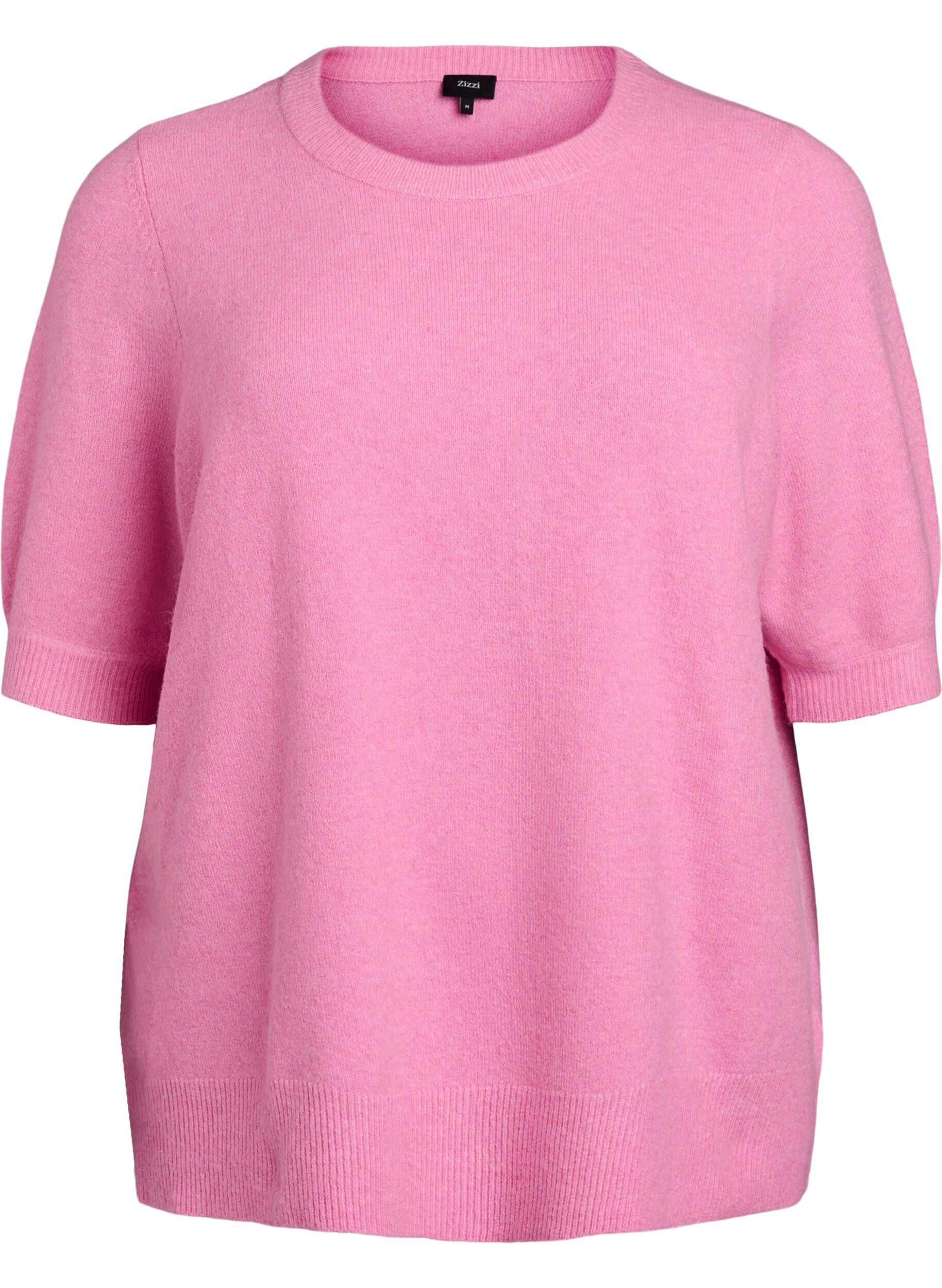Zizzi Gebreide blouse met korte mouwen, Roze, Packshot image number 0