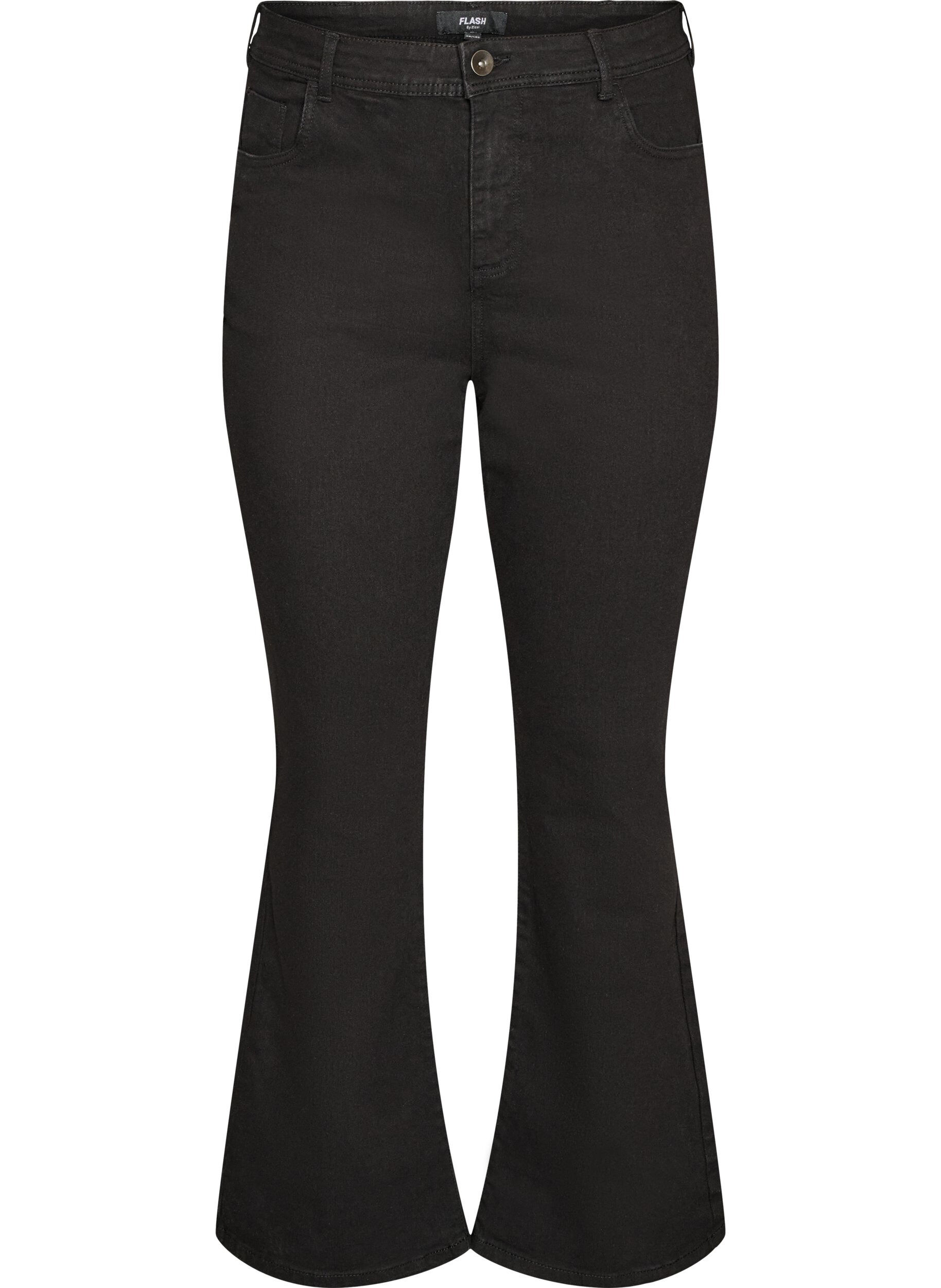 ZizziHoog getailleerde jeans met bootcut, Zwart, Packshot image number 0