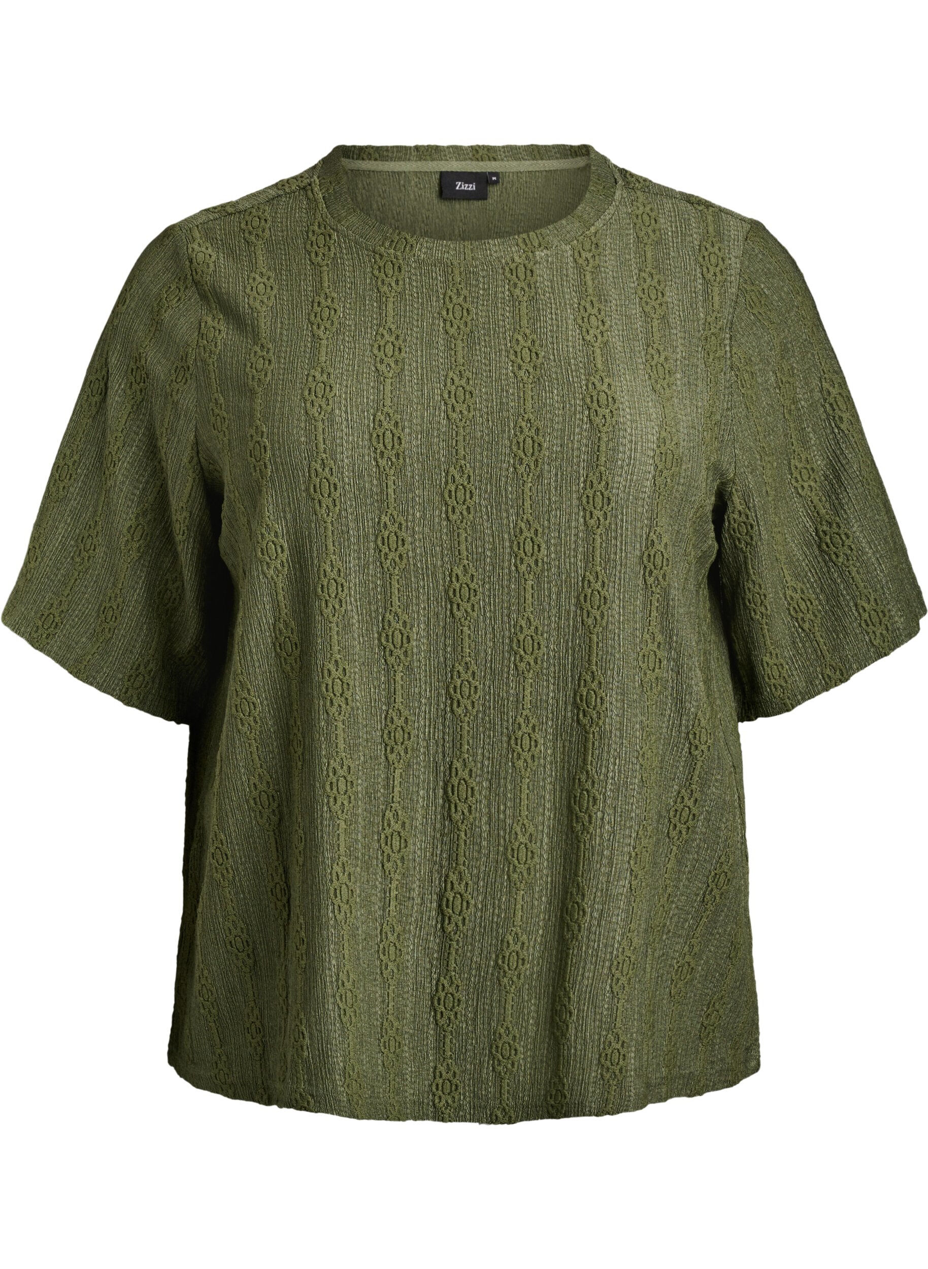 Zizzi Blouse met structuurpatroon en korte mouwen, Groen, Packshot image number 0