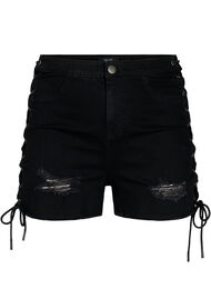 Gescheurde denim shorts met trekkoord, Black Denim