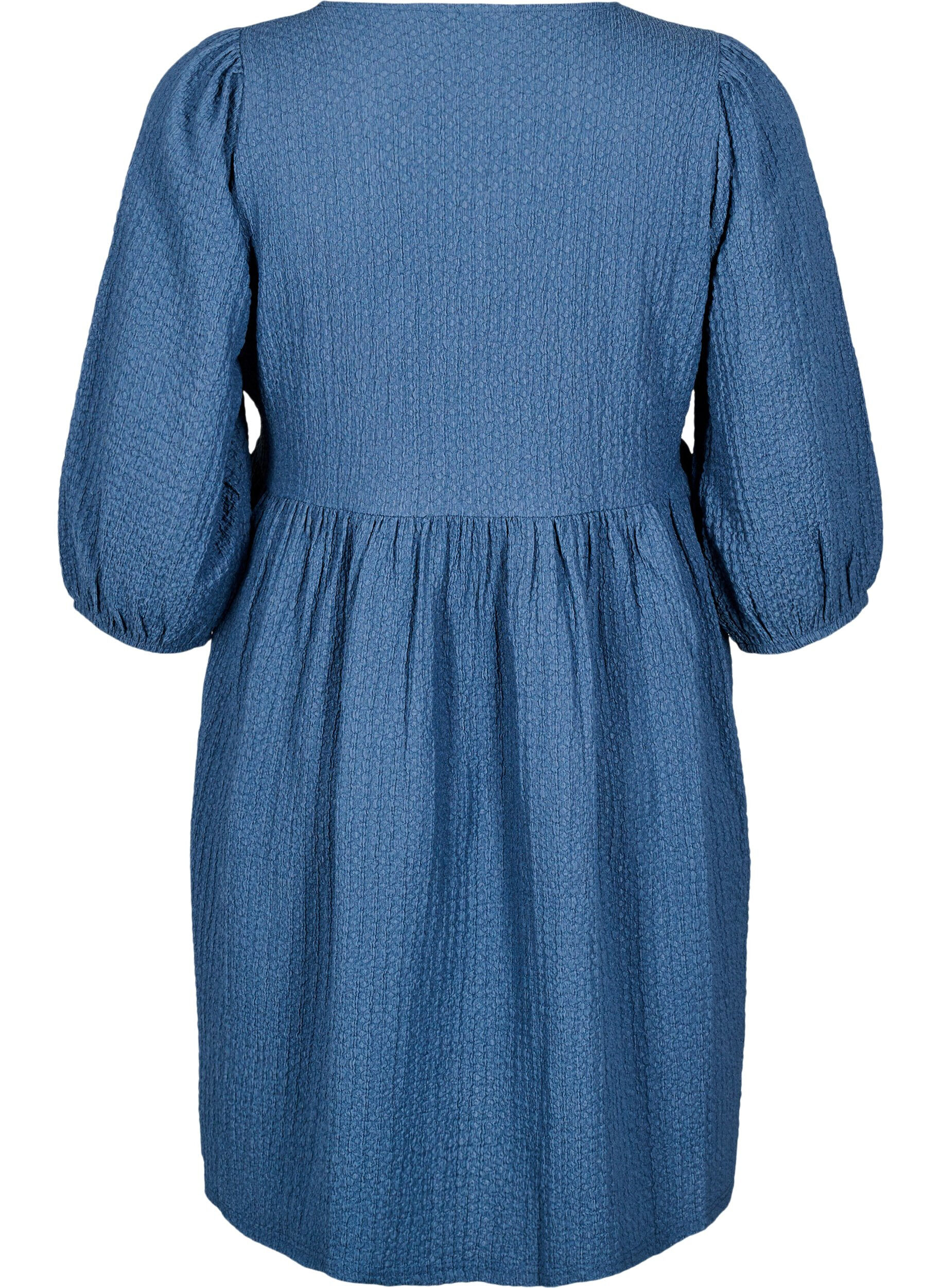 Zizzi FLASH - Korte jurk met textuur en 3/4 mouwen, Sargasso Sea, Packshot image number 1