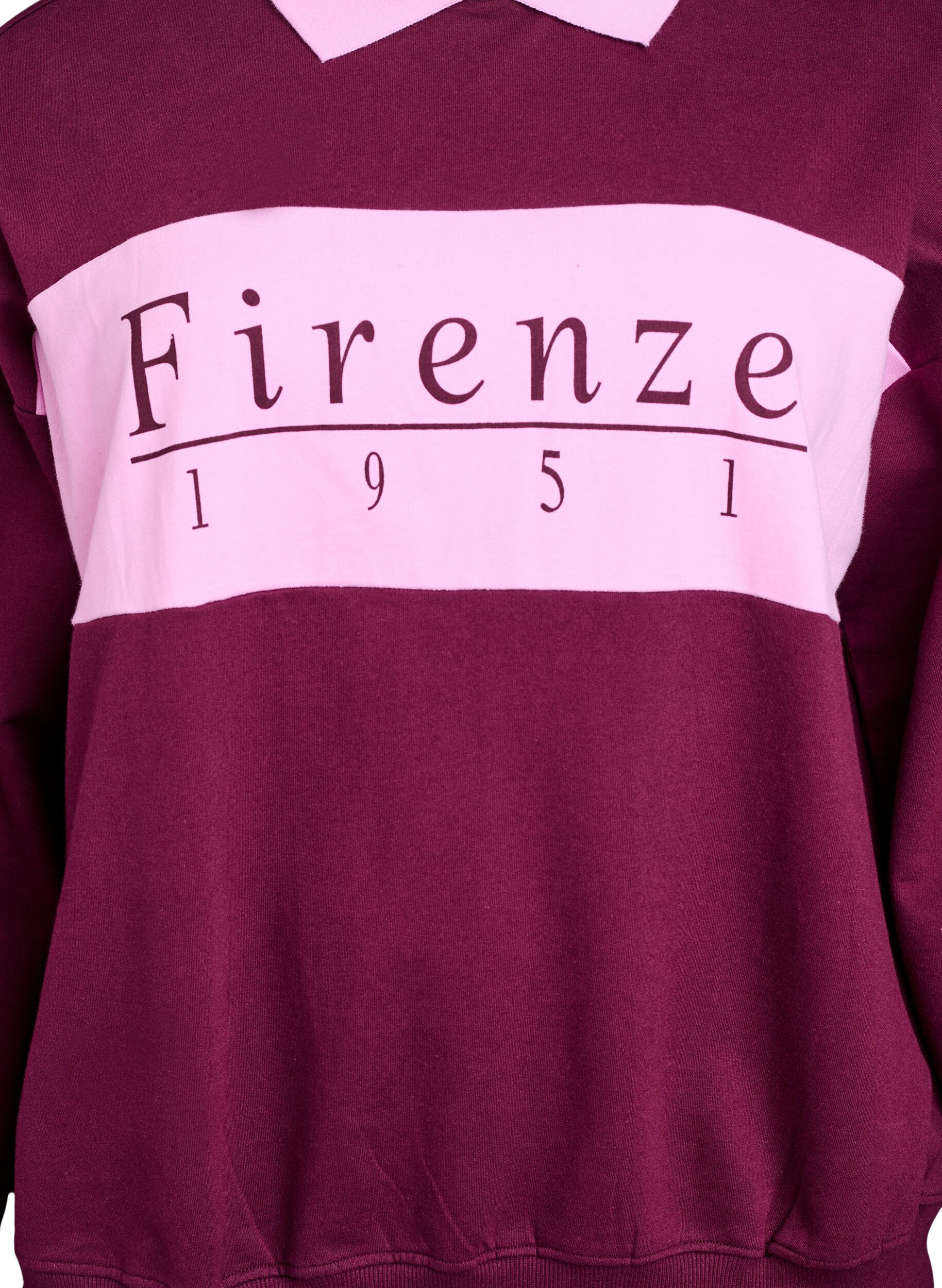 Zizzi Sweatshirt met kraag en contrastprint van biologisch katoen, Donker Bordeaux, Packshot image number 2
