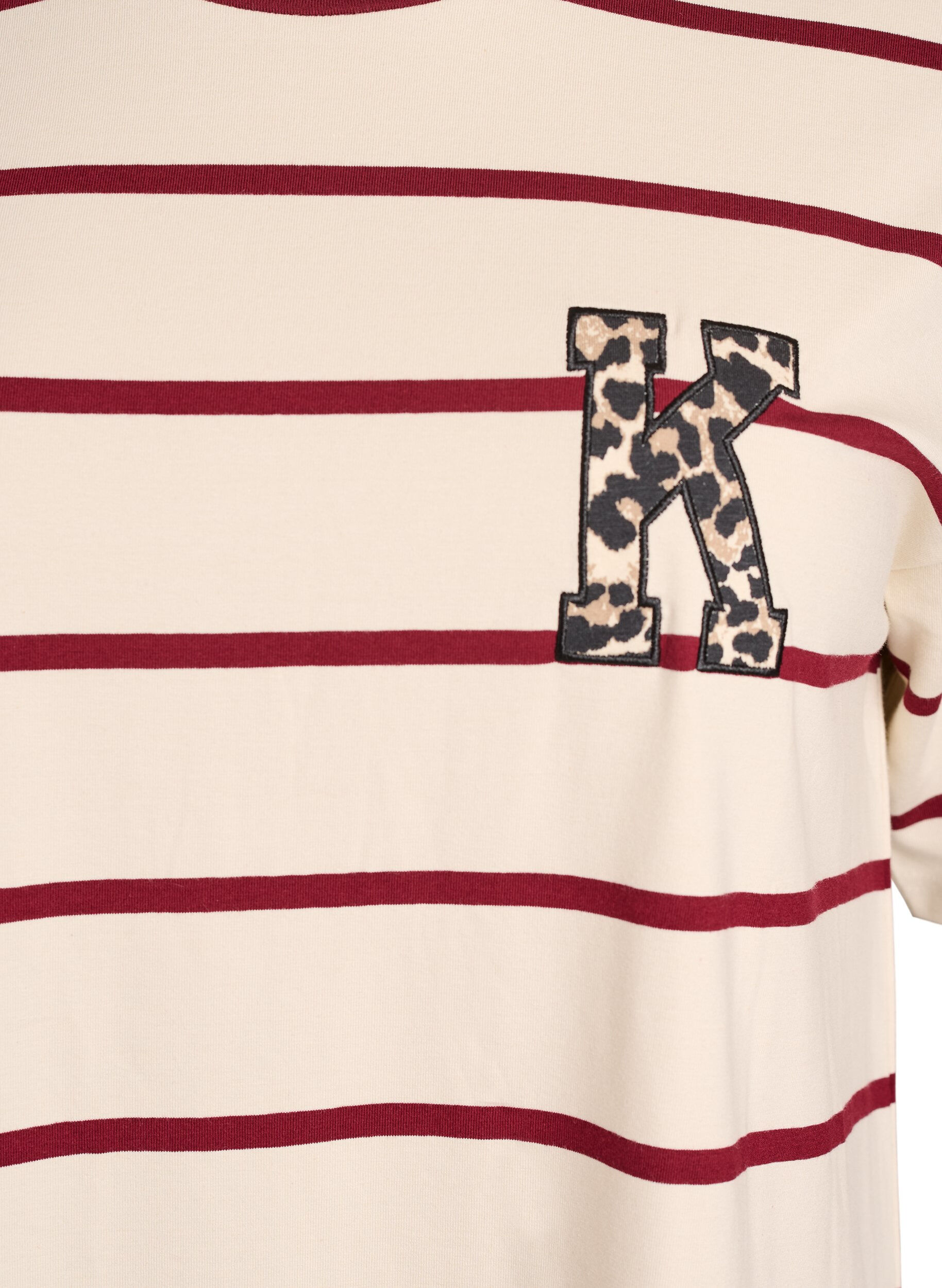 Zizzi T-shirt met strepen en luipaarddetail, Beige, Packshot image number 2