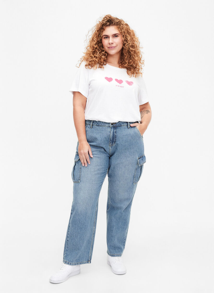 Katoenen T-shirt met ronde hals en print, B. White W. Hearts, Model image number 2