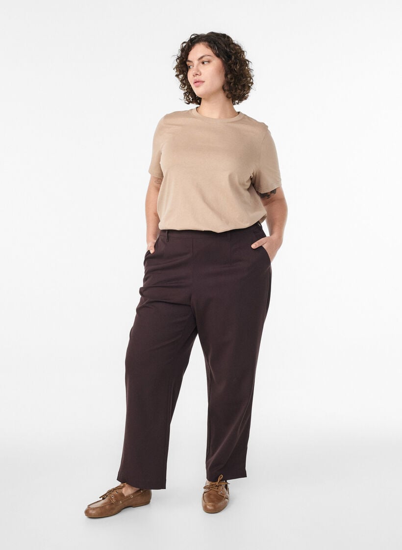 Basic katoenen T-shirt met ronde hals, Beige, Model image number 1