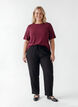 Geweven blouse met korte mouwen en ronde hals, Rood, Model image number 1