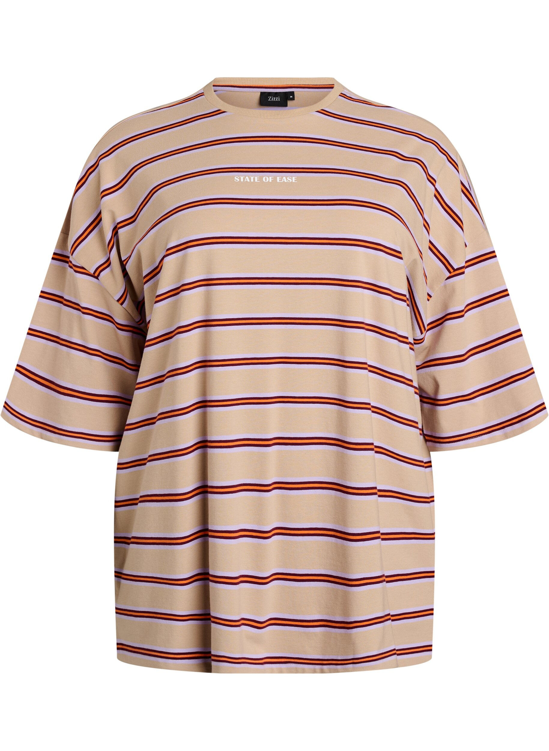 Zizzi Oversized T-shirt met strepen en 1/2 mouwen, Beige, Packshot image number 0