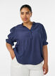 Blouse in een gekreukelde viscosemix met een V-hals, Blauw, Model image number 0