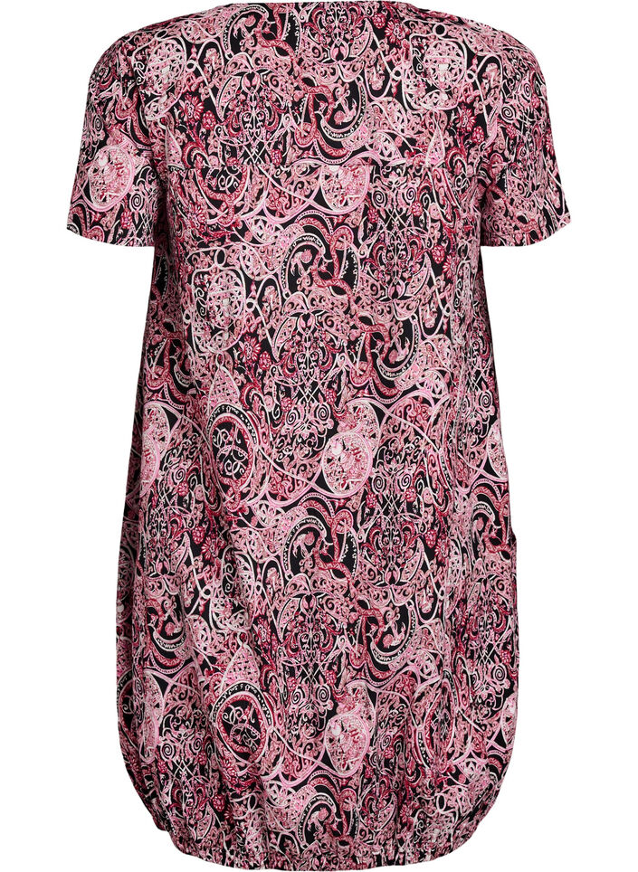 Katoenen jurk met korte mouwen en print, Zwart, Packshot image number 1