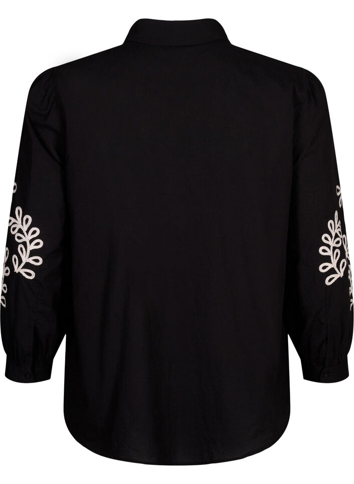 Los katoenen shirt met borduursel, Black, Packshot image number 1