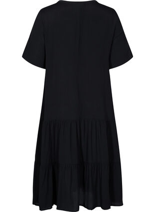 Viscose jurk met korte mouwen en print, Black, Packshot image number 1