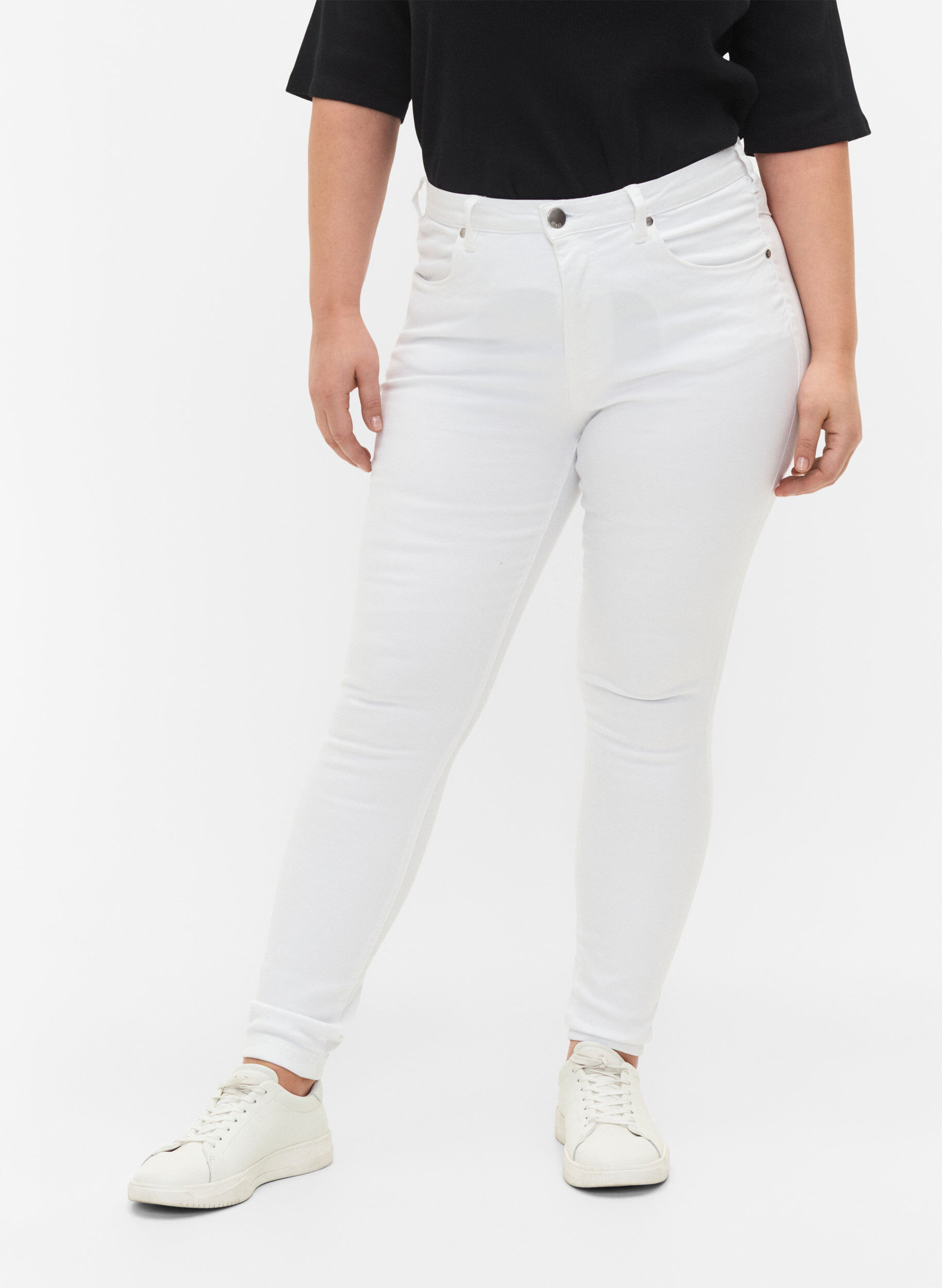 Zizzi Super slim Amy jeans met hoge taille, White, Model image number 3