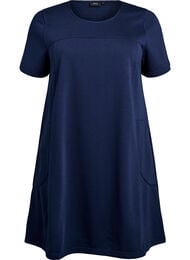 Jersey jurk met korte mouwen en zakken, Blauw
