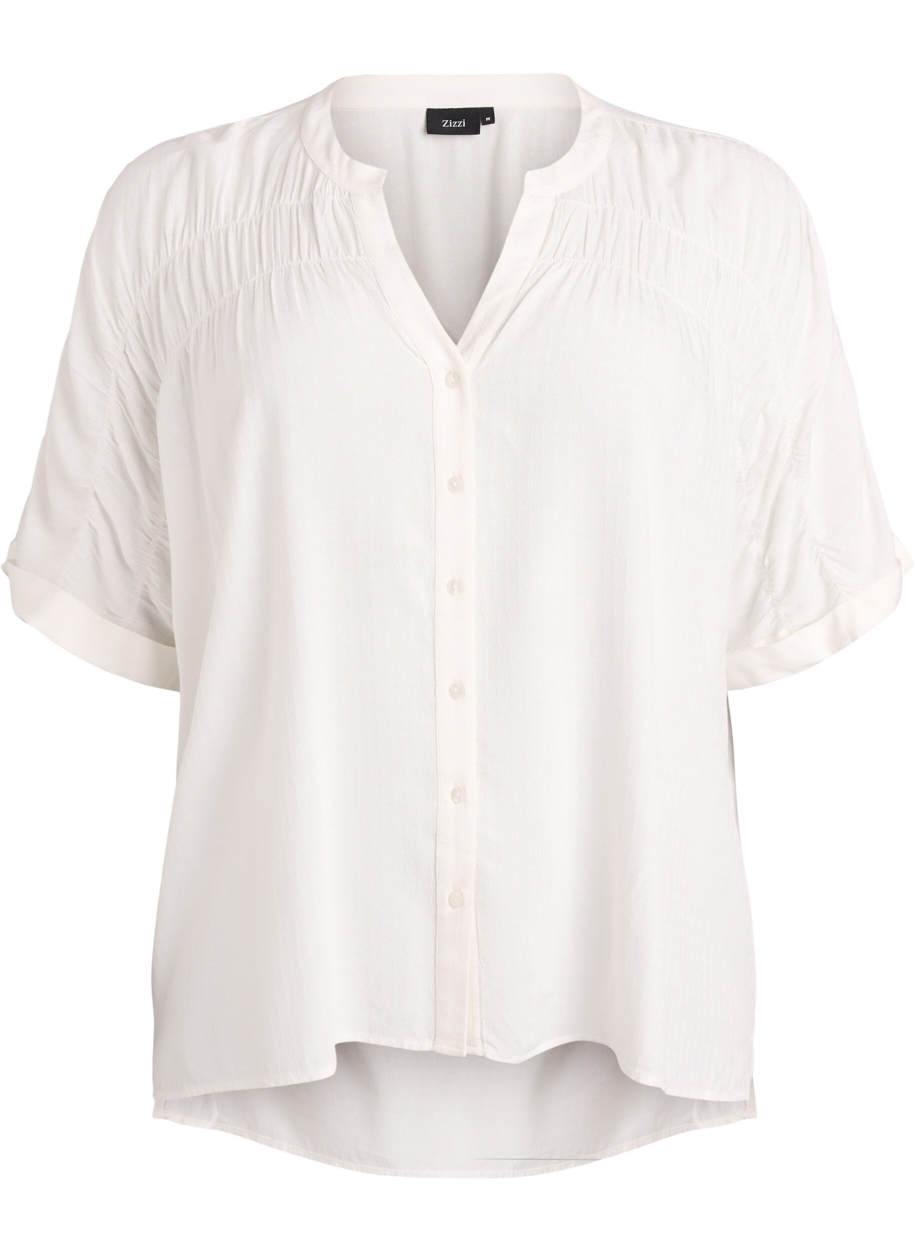 ZizziViscose blouse met korte mouwen en rimpeldetail, Vanille, Packshot image number 0