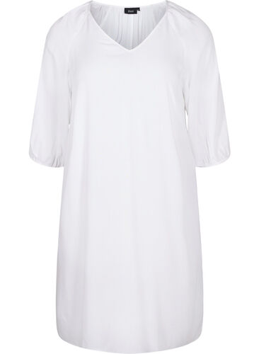 Viscose jurk met v-hals , Bright White, Packshot image number 0