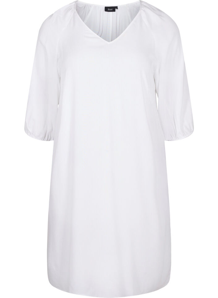 Viscose jurk met v-hals , Bright White, Packshot image number 0