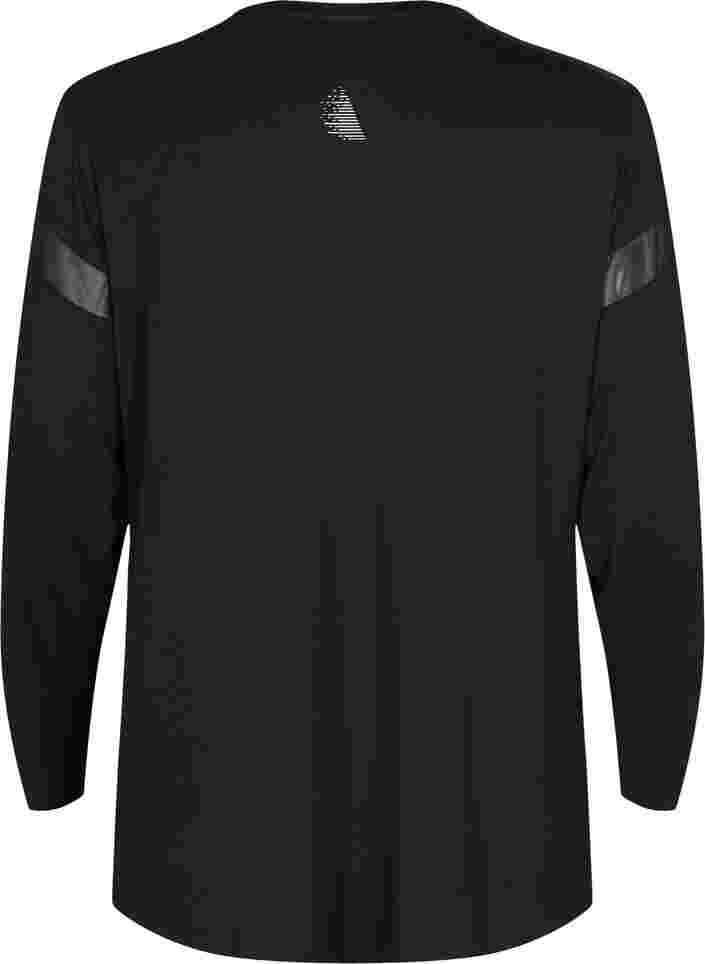 Viscose workout top met lange mouwen en mesh, Black, Packshot image number 1