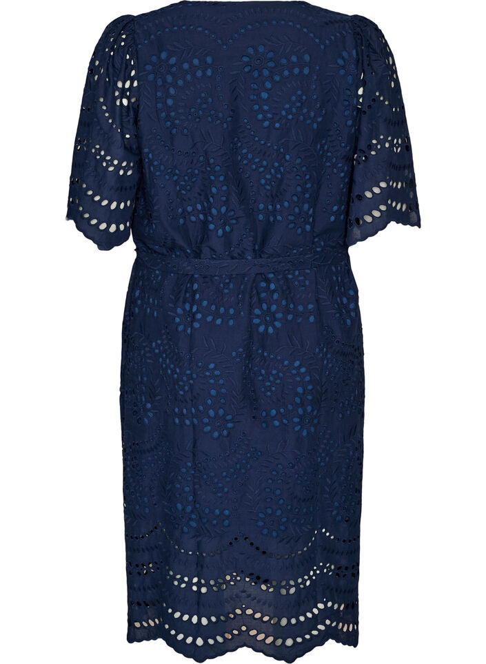 Blousejurk in broderie anglaise met strikceintuur, Blauw, Packshot image number 1