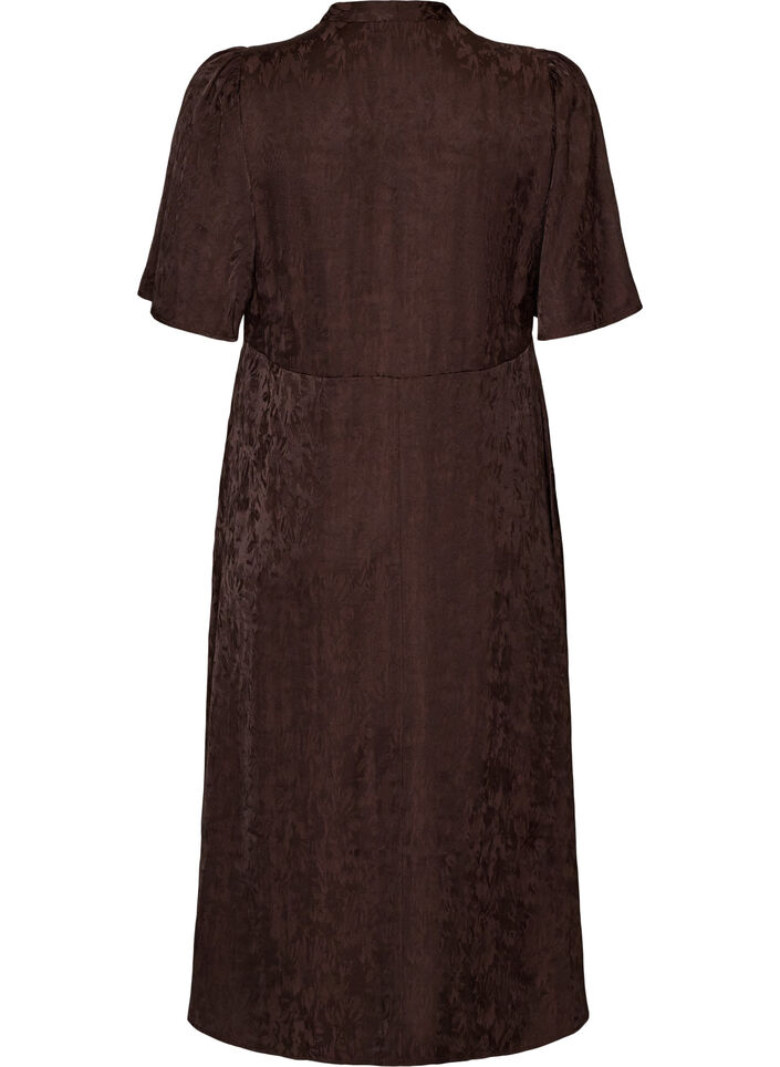 Midi-jurk met jacquard en paisleypatroon en vleugelmouwen, Bruin, Packshot image number 1