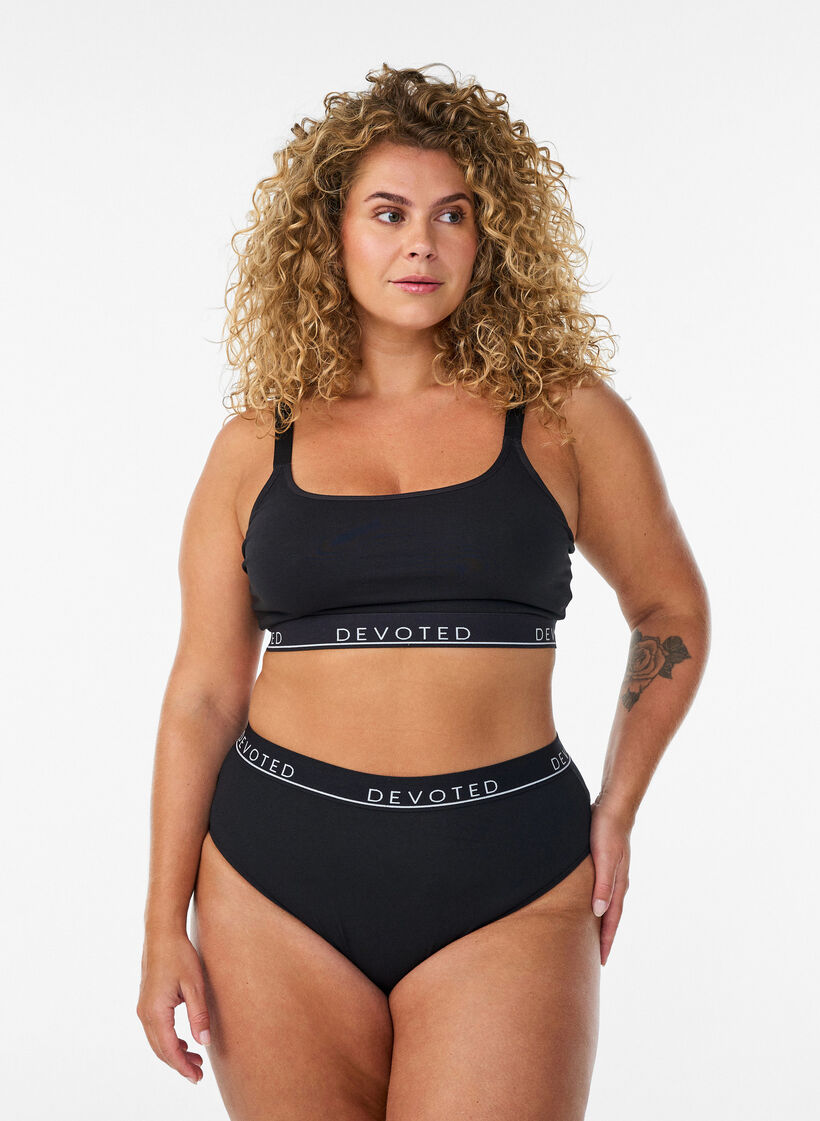 Katoenen bh-top met verstelbare bandjes, Zwart, Model image number 1
