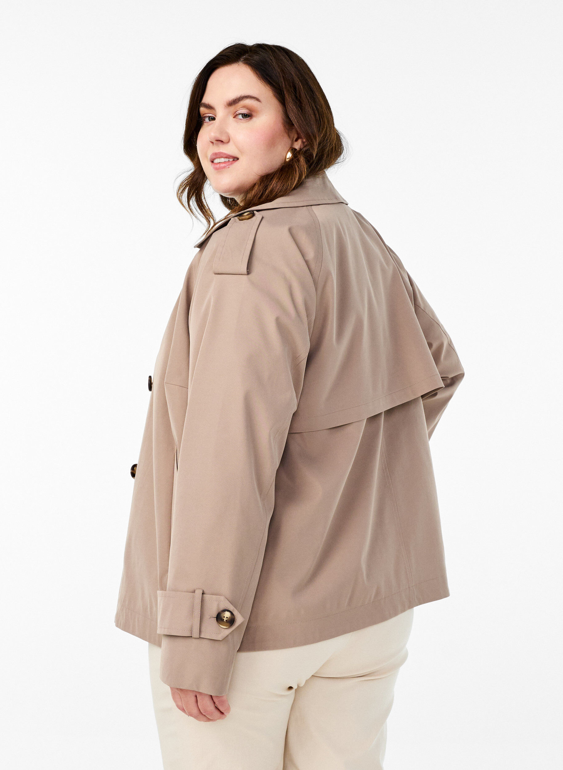 Zizzi Korte trenchcoat met klassieke details, Grijs, Model image number 2